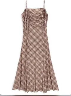 チェック柄ギャザーリボンキャミソールワンピース［dk1411］GRL