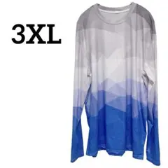 グラデーション 青 グレー 長袖Tシャツ3XL￼ トップス カットソー ロンT