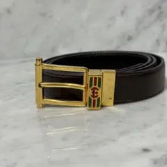美品 OLD GUCCI グッチ ベルト 本革 シェリーライン 金 ブラウン