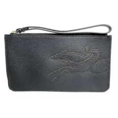 【ほぼ未使用】LONGCHAMP ロンシャン レザーポーチ ブラック フラット
