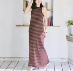 ボーダー ロングワンピース ノースリーブ　Lサイズ　　　　　LienRuru
