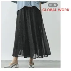 グローバルワーク　エアリーリラックスフレアスカート　ブラックドット　SHORT