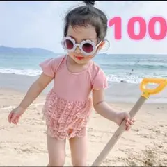女の子　水着　100 レースフリル　ピンク　海外　韓国子供服