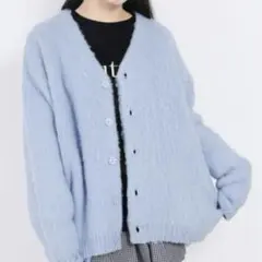 WC ビッグカーディガン 水色 ブルー モヘアタッチ