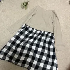 Samansa Mos2 ベージュ・黒チェック ワンピース