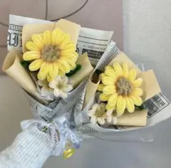 韓国風/枯れない花/モールフラワー/ひまわりミニ花束ブーケ２点セット