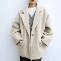 andme ミドル丈シープ調ボアテーラードコート