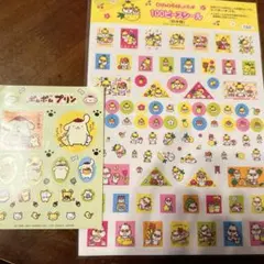 ポムポムプリンシール、コロコロクリリン切手風100ピースシート