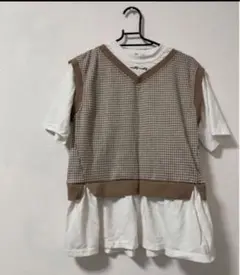 レイヤード風　トップス　160cm ブラウン
