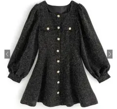 【スナ系】黒 ツイード ミニワンピース 春服