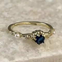 天然 ロンドンブルートパーズ パール フリーサイズ リング ゴールド