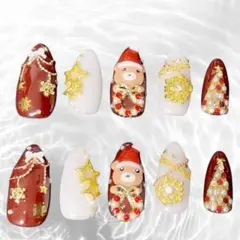 クリスマス　【オーダーネイルチップ】　くまサンタ　飾り　ツリー　ゴージャス