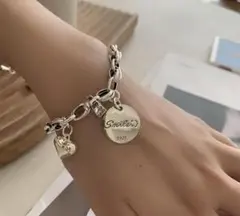 シルバー925 ハートチャーム付きブレスレット