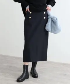 SLOBE IENA 22AW マリンタイトスカート ネイビー 金ボタン