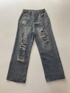 レディース ダメージ加工 ライトブルーデニム Mサイズ