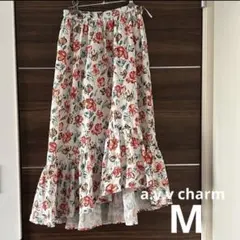 a.v.v charm 花柄 ロングスカート フレア ウエストゴム M オレンジ