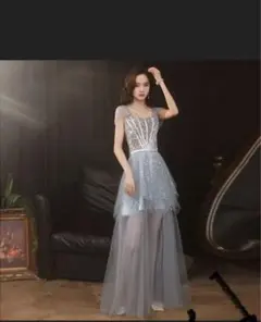 ライトブルー オフショルダー パーティードレス