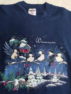 【USA製 90s】JERZEES アニマルスウェット 鳥 紺 L　ジャージーズ