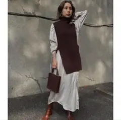 Ameri vintageベストレイヤードシャツドレス　ブラウンM