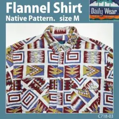 【起毛】幾何学模様　ネイティブ柄　長袖フランネルシャツ　M◆古着ヴィンテージ総柄