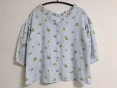 花柄ストライプＶネックブラウス M
