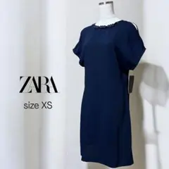 新品 未使用 zara ザラ ワンピース 肩空き ドレス ネイビー 結婚式 XS
