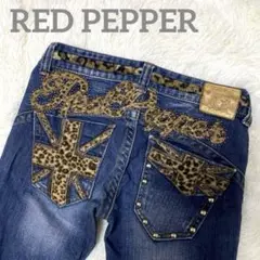 ✨希少✨レッドペッパー ヒョウ柄 y2k インディゴ　26W 刺繍 豹柄