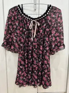 美品L'EST ROSE バラ柄 シフォン ミニワンピース/チュニック