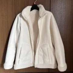 〈ユニクロ〉フリース裏シャギー　フルジップジャケット　リバーシブル　オフホワイト