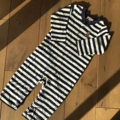 【ミキハウス】ロンパース ボーダー ネイビー 80