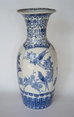 染付花鳥図大壺 染付花鳥文花瓶 染付花入 花瓶 山水花鳥紋 飾り壺 中国古美術