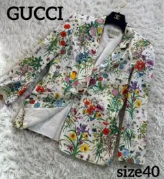 10440【美品・近年モデル】グッチ☆スパンコール シルクジャケット 花
