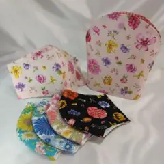 ハンドメイドインナーマスク　大人用　花柄布マスク5点「接触冷感ダブルガーゼ使用」