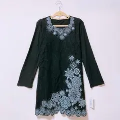 【新品未使用】ワンピース チュニック カットソー 花柄刺繍 Lサイズ