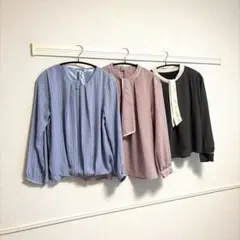値下げ！仕事用ブラウス 長袖 三点セット（Sサイズ、ピンクのみMサイズ）