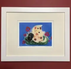 原田泰治 オリジナル木版画 「ねこ」 額装品（247／288）証明書付
