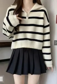 ♡新品♡GRL ボーダー柄ハーフジップニットトップス