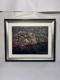 滇松忠『錦秋の頃』油彩画 2002年作 抽象風景 赤景 額装 真作保証