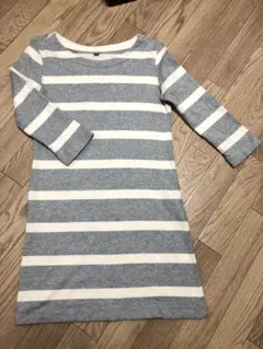 【UNIQLO】ユニクロ コットン カットソー 七分袖 チュニック丈 グレー