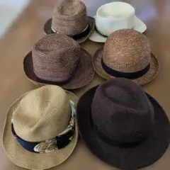 スカーフ付きブラウン系 ツバ有り帽子 6点セット