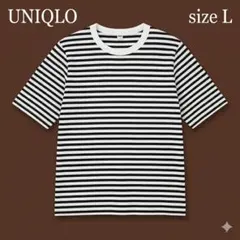 ユニクロ【L】リブクルーネックT 5分袖 細ボーダーTシャツ 白 黒 コットンのサムネイル