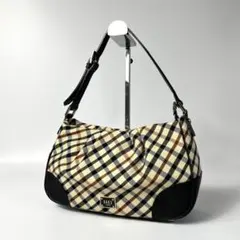 未使用級 ダックス ワンショルダーバッグ 肩掛け チェック柄 ナイロン レザー