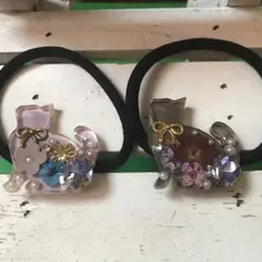 ハンドメイド⭐️レジン⭐️ヘアゴム⭐️猫⭐️2匹セット