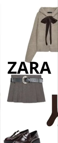 美品！！ZARAフード付きタイベルトニットカーディガン　リボン　パーカー　フード