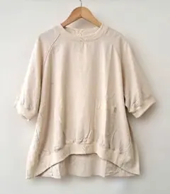 群言堂 リネン ベージュ フレンチスリーブ ヘリボーン柄 バルーン