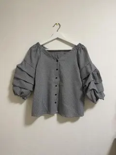 <未使用>チェックブラウス シャツ フリル