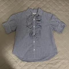 BEAMS BOY ギンガムチェック フリル付き 半袖ブラウス