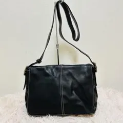 【美品】コーチ ショルダーバッグ オールレザー ホワイトステッチ