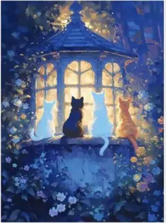 ペイントバイナンバー　大人の塗り絵　猫と夏の夜　40×50