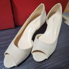 Esperanza　　ベージュ オープントゥ ウェッジヒール 24.5cm